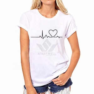 Camiseta Unisex Negra con Estampado de Latido de Corazón, Cuello Redondo, Manga Corta, Algodón Jersey, Corte Regular, Informal, para Toda Temporada - Product Image 3