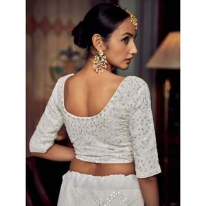 Wonderful White <b>Sequins</b> Georgette Sangeet Lehenga Choli with Dupatta - Product Image 1