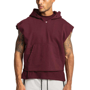 <b>Pullover</b> <b>Mens</b> Gym Fitness Tank Top Sleeveless <b>Men's</b> Hoodies Terry Fabric Plain Dyed Sleeveless Hooded Tank Top - Product Image 1