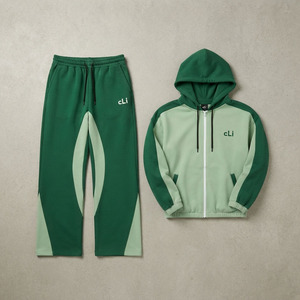 Conjuntos de sudaderas con capucha modernas de algodón pesado con cremallera y hombros caídos, paneles en contraste y logo personalizado para hombre, y joggers de pierna ancha para ropa deportiva. Venta al por mayor. - Product Image 4