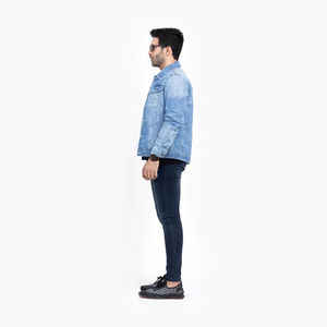 Veste en jean personnalisée en pur coton, vente en gros, mode, manches longues, vestes en jean déchirées bleues pour homme - Product Image 2