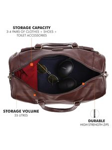Bolsa de Viaje Clásica y Duradera de Cuero Genuino Marrón de 20-35L, Bolsa de Fin de Semana con Correa de Hombro Desmontable para Hombre - Product Image 2
