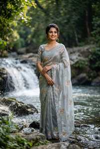 Elegant Rich Look Silk Fabric with Amazing Embroidery Beats Work <b>Saree</b> Heavy Butta Design with <b>Readymade</b> <b>Blouse</b> Available - Product Image 6