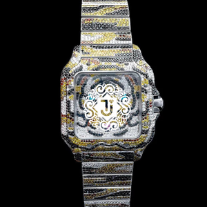 Montre de luxe carrée à quartz pour femmes et hommes, pavé complet de pierres précieuses multicolores, bracelet en acier inoxydable, cadran analogique, idéale pour un cadeau - Product Image 4
