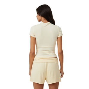 Conception OEM, vêtements de sport pour femmes de haute qualité, écologiques, à séchage rapide, respirants, légers, unis, pour l'été, design sportif, 100% coton - Product Image 5