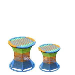 Pouf en bambou fait main moderne à la mode avec console incrustée d'os tabouret intérieur/extérieur portable lot de 2 pour chambre ou patio - Product Image 2