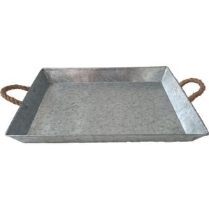 Plateau de service rectangulaire en métal avec poignées en bois, design rétro durable, motif uni - Product Image 5