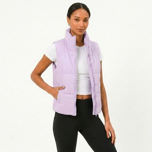 Chaleco Acolchado Azul Claro para Mujer, Cuello Alto, Cierre de Cremallera, Cortavientos, Sin Mangas, Largo Regular - Product Image 4