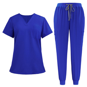 Women V Neck Medical <b>Scrub</b> Uniform <b>Set</b> Short Sleeve Healthcare Workwear Spandex/Polyester Worsted Fabric - Product Image 3