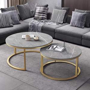 Modern Minimalist Design Durable Sintered <b>Stone</b> <b>Top</b> Metal Frame Nesting Coffee <b>Table</b> Set Adjustable Height Space-saving Easy - Product Image 1