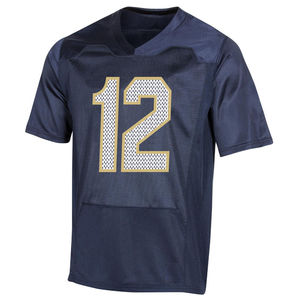 Custom Men's Navy Blue Football Jersey V-Neck Short Sleeve Moisture Wicking Polyester Mesh Uniform with Number and Name - Product Image 2