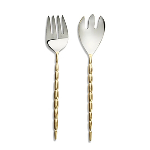 Luxury <b>Gold</b> Bamboo Salad Servers Set Of 2 Polished Stainless Steel Faux Bamboo <b>Serving</b> <b>Spoon</b> And Fork Metal Flatware <b>Serving</b> Set - Product Image 5