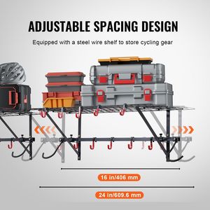 Portabici da Parete per 4 Biciclette, Organizzatore Personalizzabile per Casa e Garage con 2 Ripiani, Gancio per Bici - Product Image 5