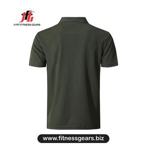 เสื้อโปโลแขนสั้นสีเขียวเข้มสำหรับผู้ชาย สีพื้น ทรงลำลอง ระบายอากาศได้ดี ผ้าปิเก้ ความยาวปกติ - Product Image 2