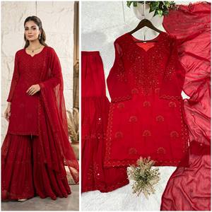 Ensemble Sharara brodé de sequins pour femme, idéal pour les mariages, les fêtes et les occasions festives, tenue ethnique traditionnelle élégante - Product Image 3