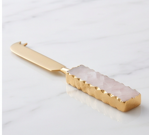 Juego de cuchillos para queso dorados, 4 piezas, mango de piedra rosa, tabla para queso, espátula, tenedor, herramientas para servir, para uso doméstico - Product Image 3
