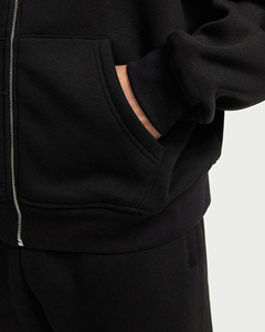 Sudadera con capucha negra extragrande para hombre, con cremallera, de algodón grueso y forro polar, de alta calidad, estilo casual y urbano. - Product Image 4