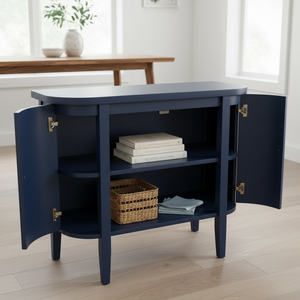 Meuble de rangement moderne en chêne, console latérale incurvée, design minimaliste, buffet compact, console arrondie, couleur marine, écologique - Product Image 3