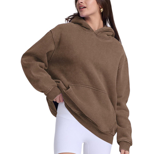 Sudadera con Capucha para Mujer, Lavado Ácido, Material de Algodón, Interior de Felpa Suave, Capucha Ajustable, Bolsillo Canguro, Corte Holgado, Estilo Casual Urbano - Product Image 4