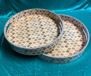 Wooden <b>Round</b> <b>Serving</b> <b>Tray</b> for Home and Hotels Natural Wood Printed Food <b>Serving</b> <b>Tray</b> - Product Image 2