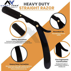 Rasoir droit professionnel en acier inoxydable pour un rasage précis, design noir élégant avec une sécurité à 100 % pour la coiffure - Product Image 3