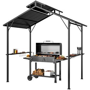 Gazebo con Tetto Rigido 8x5ft e Doppio Tetto in Metallo, 2 Ripiani Laterali e 10 Ganci - Elegante Design per Patio e Giardino, Dimensioni 3x4 - Product Image 1