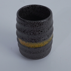 Agung Keramik Textured Black Ribbed Striped Ceramic Tea <b>Mug</b> Amber Band Accent Dishwasher Microwave Safe Japanese Restaurant Gift - Product Image 4