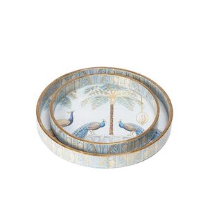 Handcrafted Luxury Wooden Round <b>Serving</b> Tray <b>Set</b> of 2 Eco-Friendly Wedding Decor Decorative Vanity <b>Serving</b> Tray - Product Image 2