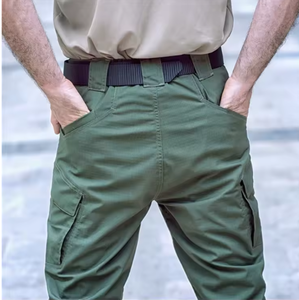 Pantalon cargo tactique noir pour homme, plusieurs poches, séchage rapide, style vêtements de travail, taille élastique, fermeture éclair, pour l'été - Product Image 4