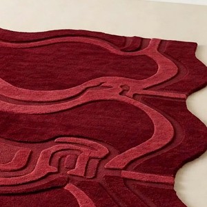 Luxury Red Abstract Area Rug Soft Designer Hand Tufted Carpet for Living Room Bedroom <b>Floor</b> Decor Non Slip Durable Modern Rug - Product Image 2