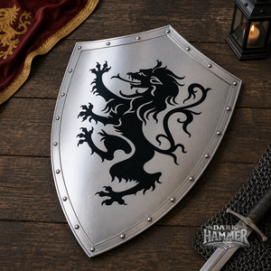 Bouclier de chauffe-mains en acier de style médiéval, artisanal, avec motif de lion héraïdique, Dark Hammer Art - Product Image 3