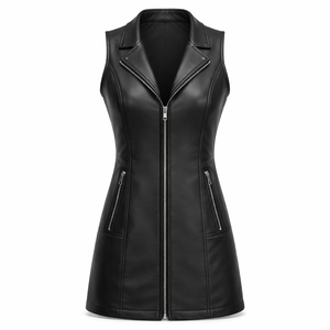 Chalecos Largos de Cuero para Mujer al por Mayor - Chaquetas de Primera Calidad, Proveedor Mayorista de Chalecos de Cuero Personalizados OEM para Mujer - Product Image 1