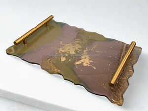 Plateau en résine fait main avec poignées dorées, plateau décoratif pour table basse - Product Image 6