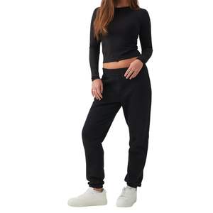 กางเกงวอร์มผ้าฝ้ายสีดำสำหรับผู้หญิง เอวสูง สวมใส่สบาย รับผลิตตามแบบ พร้อมสกรีนโลโก้ ขายส่ง - Product Image 5