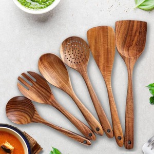 Ensemble de 4 ustensiles en bois d'acacia avec support, antiadhésifs, compatibles lave-vaisselle, écologiques, résistants aux hautes températures, spatules et cuillères de cuisine - Product Image 5
