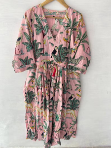 Women's Pink Midi Cotton Dress with Jungle Animal Print Plus Size Flapper Summer Prom Dress for Women - Product Image 5