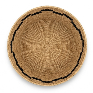 Handcrafted Natural Seagrass Woven <b>Storage</b> Basket Black Checkered Round Decorative Organizer <b>Bin</b> For Boho Home Decor - Product Image 6