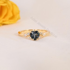 Anillo de Topacio Azul Londres Natural en Forma de Corazón, Plata de Ley 925 y Oro Sólido, Joyería de Lujo para Bodas, Proveedor Mayorista OEM ODM - Product Image 1