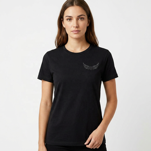 T-shirt à manches courtes pour homme, noir, avec logo brodé en forme d'aile, coupe classique, col rond, jersey décontracté en coton - Product Image 4