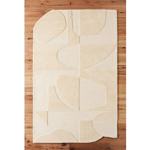 Alfombra Nórdica de Lana en Tonos Naturales | Alfombra Modernista con Relieve Crema |   Alfombra de Lana de Alta Densidad para Sala de Estar de Lujo - Product Image 1