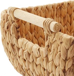 Water Hyacinth Oval <b>Storage</b> <b>Baskets</b> with Wooden Handles Handwoven Nesting Organizer Bins for Home Closet - Product Image 4