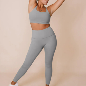 OEM Custom Two-Piece High Elastic Fitness <b>Yoga</b> Wear <b>Set</b> Women Solid Sport Leggings Gym Suit Elastic Waist Seamless Trending - Product Image 5