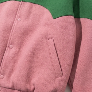 Green <b>Pink</b> Color Block Varsity <b>Jacket</b> | Sherpa Collar Oversized Streetwear | Embroidered Letter <b>Jacket</b> | Custom OEM Manufacturer - Product Image 5