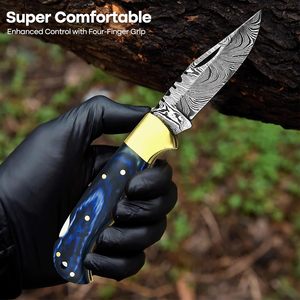 Navaja Plegable de Acero de Damasco de Grado Industrial Hecha a Mano de 6.5 Pulgadas para Hombre, con Funda y Bloqueo Trasero, para Camping y Caza - Product Image 2
