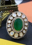 Amaira Jewels Women's Classic Floral Design Silver <b>Gold</b> Plated Green Doublet Stone Prong Set <b>Cocktail</b> <b>Ring</b> for Wedding Gift - Product Image 3