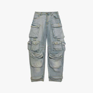 กางเกงยีนส์คาร์โก้ทรงหลวมแบบมีโลโก้สั่งทำได้ OEM ODM สำหรับผู้ชาย มีกระเป๋าหลายช่อง ลุคทำสีซีดขาดๆ กางเกงยีนส์เดนิมคาร์โก้สำหรับผู้ชาย - Product Image 2