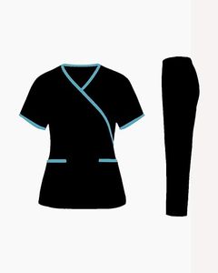 Unisex V Neck Medical <b>Scrubs</b> <b>Top</b> Pants Set Professional Hospital <b>Scrubs</b> Uniform Custom Logo Polyester/Cotton Knitted Fabric - Product Image 1