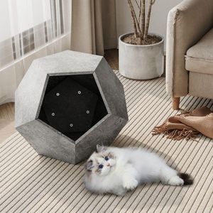 25.98\" Modern Multifunctional MDF Cat Carrier <b>Side</b> Table Sofa <b>Side</b> Table Planter Cement Gray Pet Furniture - Product Image 1