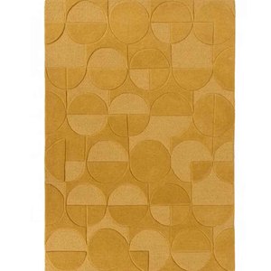 Tapis en laine tufté à la main de luxe jaune moutarde, motif géométrique abstrait circulaire, tapis moderne pour salon, tapis de décoration personnalisé pour la maison - Product Image 1
