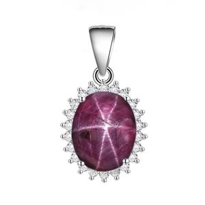 Natural <b>Ruby</b> Star Gemstone Pendant <b>Necklace</b> 925 Sterling Silver 10x8mm VVS Clarity Oval Cabochon Trendy Jewelry Gift - Product Image 3